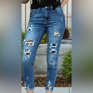 KanCan Distressed Cheetah Jeans